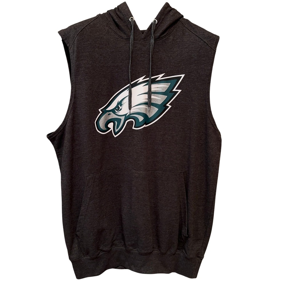 NFL Team Apparel Philadelphia Eagles Sleeveless Hoodie Charcoal Gym Mens 1XL